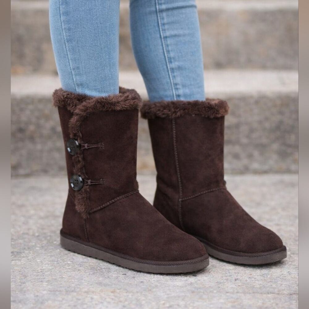 Suede & Fur Chocolate Brown Boots Sz 6